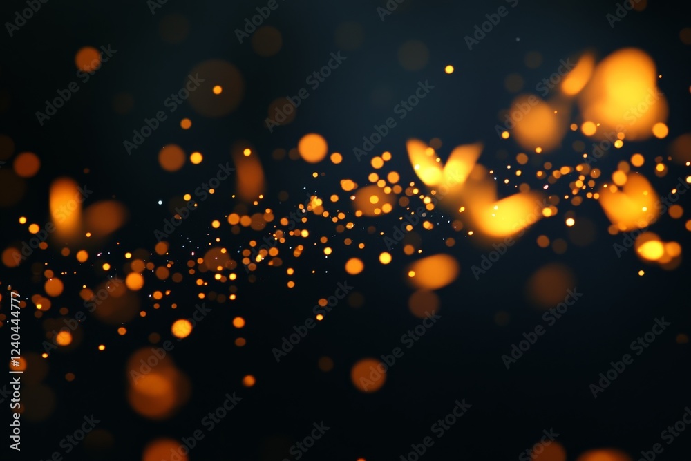 Aufkleber Golden particles float gracefully in a dark environment creating a captivating visual effect
