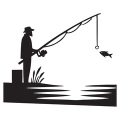Fisherman Silhouette Enjoying a Peaceful Fishing Trip Illustration