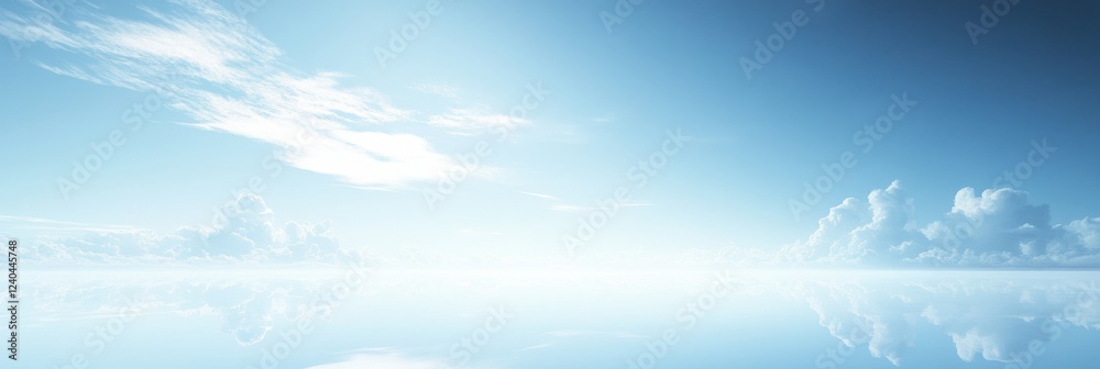 Aufkleber Expansive clear blue sky with soft clouds and reflective surface creating a serene atmosphere suitable for text. Generative AI
