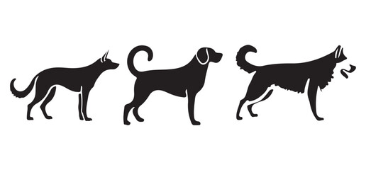 Various Dog Breeds Silhouette Vector Illustration Set
