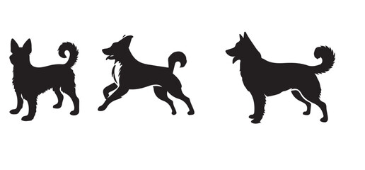 Three Dog Silhouettes Representing Different Breeds