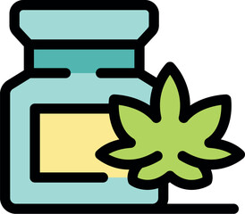 Glass jar containing cannabis extract with a green cannabis leaf symbolizing natural healing and alternative medicine