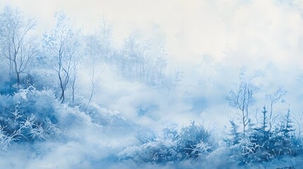 Winter Woodland Foggy Landscape In Hues Of Blue