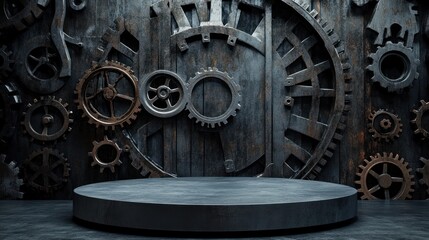 Obraz premium Steampunk Industrial Gear Background with Platform