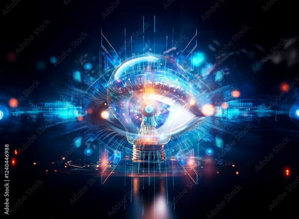 Poster a mesmerizing double exposure concept image depicting a vibrant, glowing orb at the center of a comp
