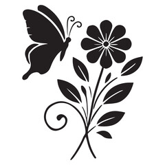Charming Butterfly and Flower Silhouette Illustration