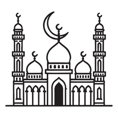 Detailed Line Art Illustration of a Mosque