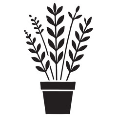 Silhouette of a Potted Herbal Plant