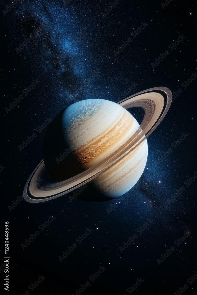 Poster art saturn with rings and starry backdrop - educational print for astronomy classrooms and modern sp