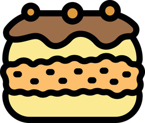 Layered pastry features a rich chocolate ganache topping, creamy filling, and a crunchy middle layer, creating a tempting sweet treat