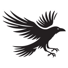 Vector Silhouette of a Raven in Dynamic Flight