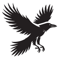 Vector Silhouette of a Raven Preparing to Land