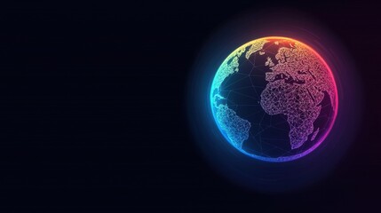 globe minimalist Wireframe colourful Minimalist wireframe globe with colorful continents, each continent outlined in a different color