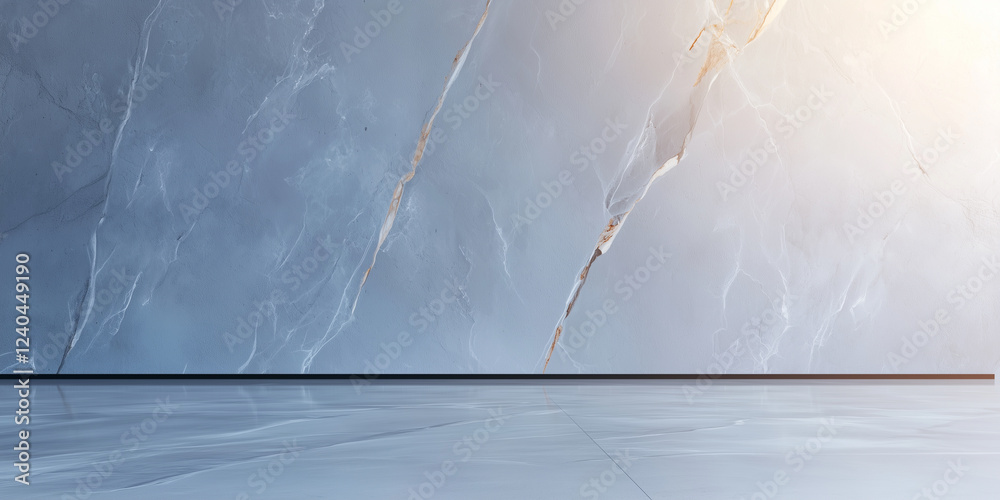 Poster sleek and elegant minimal background featuring marble wall with soft lighting and reflective floor