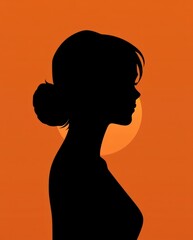 A captivating silhouette of a girl is set against a warm orange sunset, embodying feminine beauty in a minimalist artistic expression