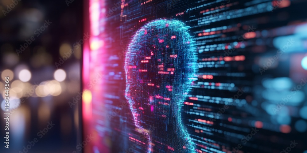 Fototapete Futuristic Digital Interface Neural Network Visualization in High-Tech Control Center - AI Innovation and Data Analytics for Enhanced Cybersecurity Solutions