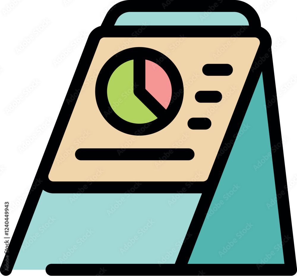 Poster desktop stand displaying pie chart and data, representing business analytics, reporting, and perform