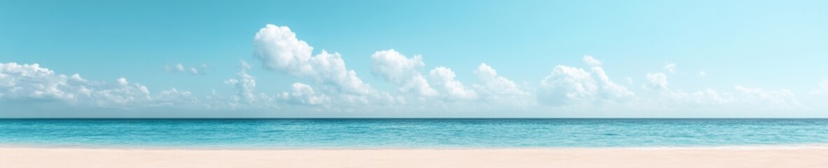 Fototapeta premium Coastal Dreamscape Serene Sandy Beach with Heavenly Clouds on Vibrant Horizon - Luxury Travel Content and Premium Resort Marketing Imagery