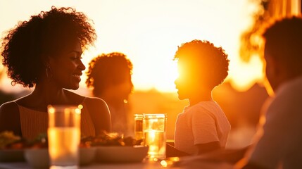 Sunlit Family Dining Warm Minimalist Meal Prep with Diverse Faces - Sustainable Nutrition Content and Community Health Advocacy