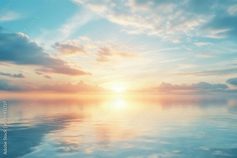 Poster beautiful sunset over calm water with vibrant colors and clouds in the sky during evening hours. gen