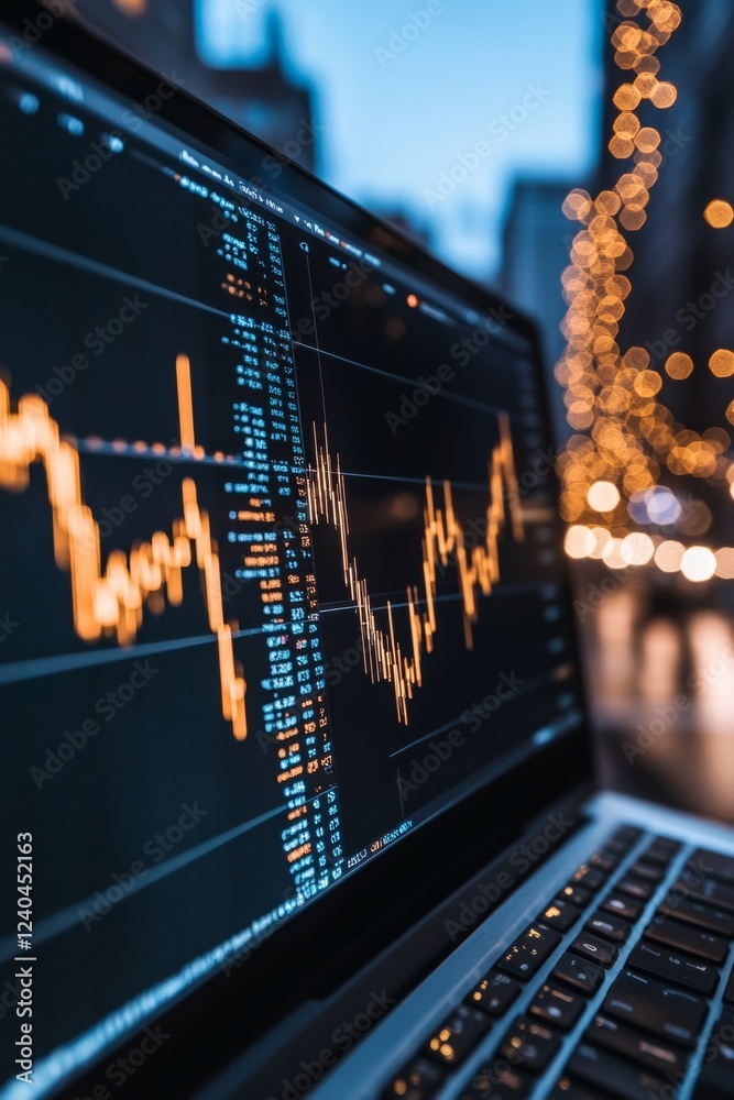 Aufkleber Futuristic Workspace Aesthetic Multi-Monitor Cryptocurrency Trading Desk with Technical Analysis Charts - Mens Professional Office Setup for Financial Analysis and Digital Strategy