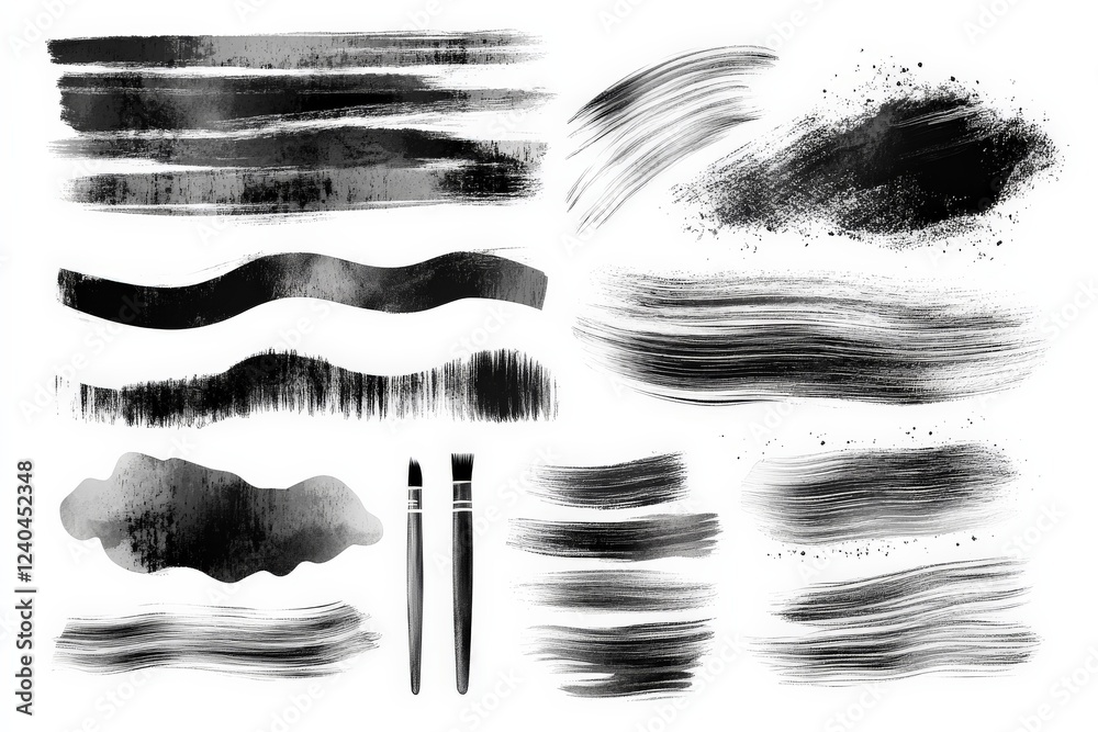 Poster black and white brush strokes and texture for artistic design and illustration projects