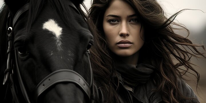 portrait of a young woman with a horse