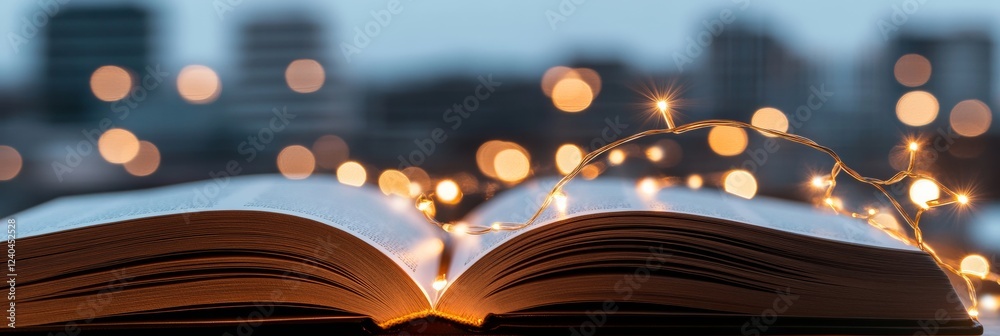 Aufkleber ambient literary innovation abstract open book with luminous network of glowing lights - creative de