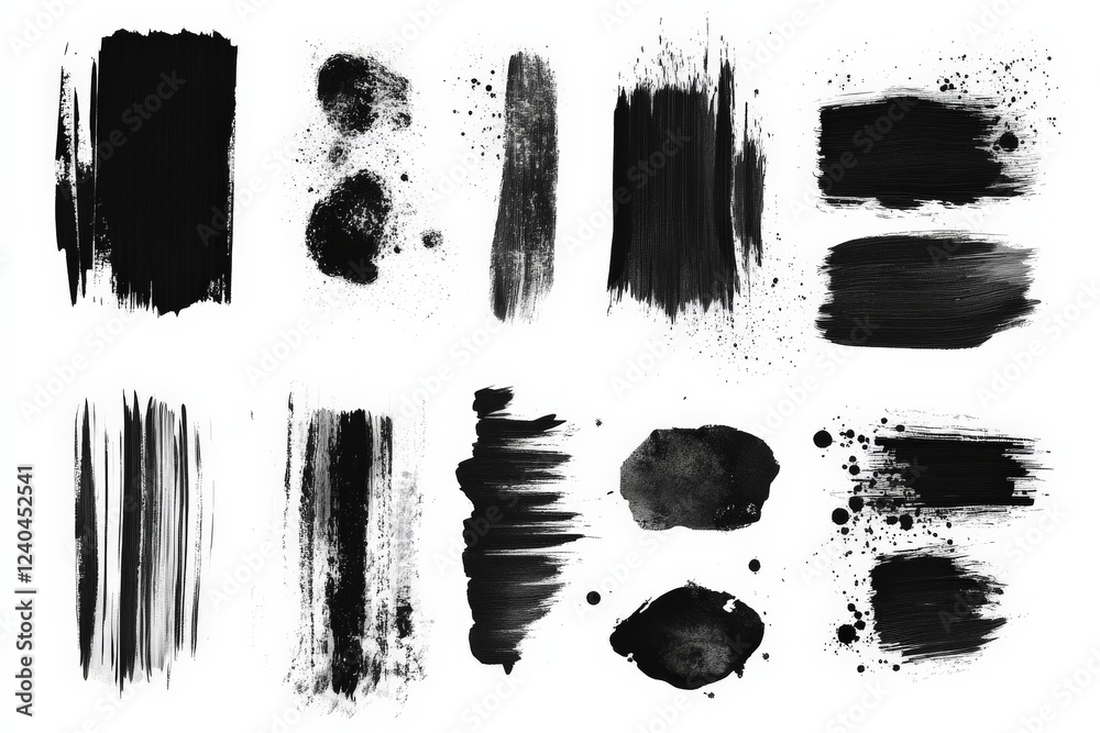 Poster abstract black ink textures and brush strokes on white background for artistic design and creative p