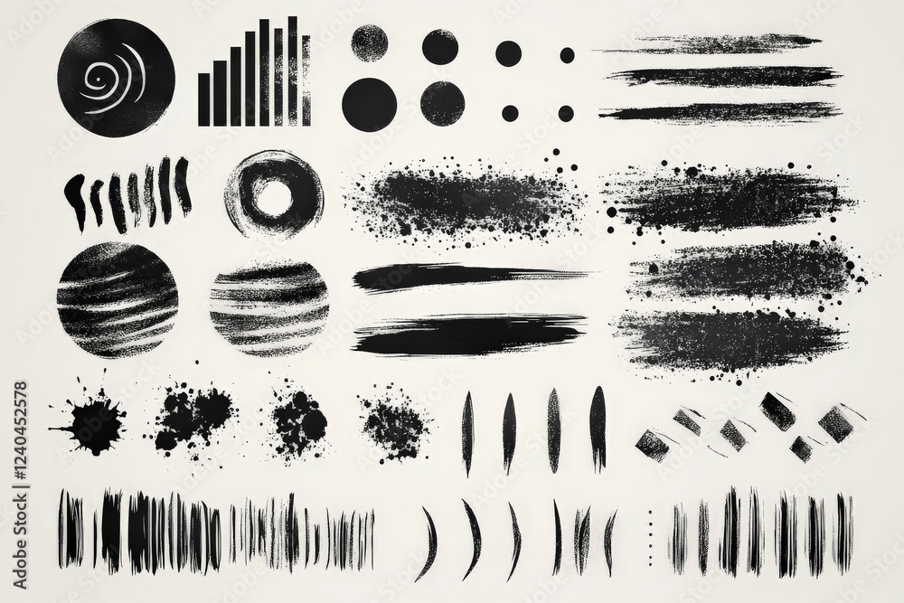 Aufkleber Collection of black brush stroke patterns and textures for artistic design projects