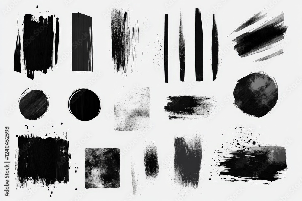Poster black and white abstract brush strokes and textures suitable for artistic designs and backgrounds