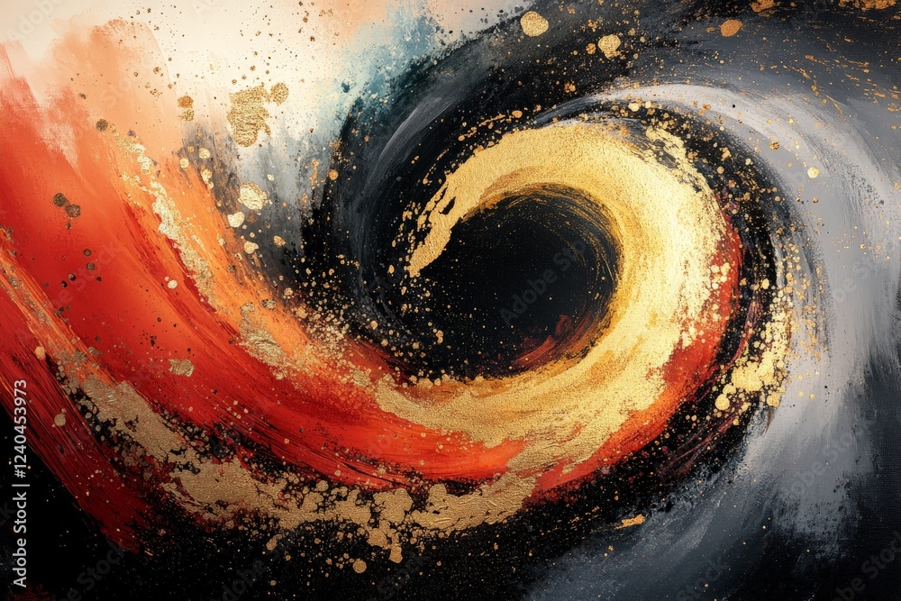 Fototapete abstract swirling pattern with vibrant colors and gold accents creates a dynamic artistic expression