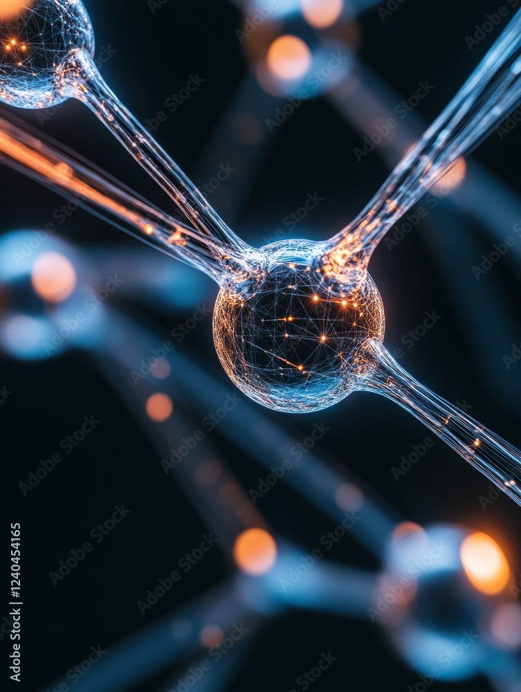 Poster Neon Cyber Network Visualization Interconnected Nodes in Futuristic Digital Pathway for Blockchain Innovation - Advanced Tech Infrastructure and Decentralized Systems Exploration