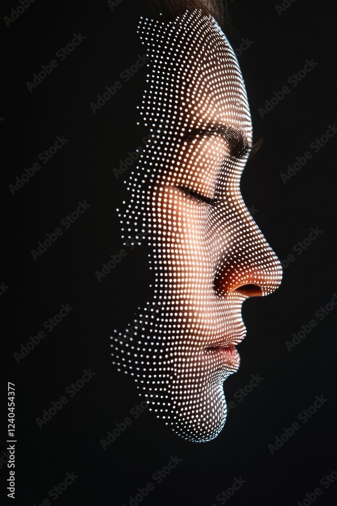 Poster Futuristic Digital Interface Biometric Face Scan with Dynamic Light Patterns - Secure Verification Systems for Tech and Business Innovation