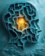 Intricate Human Head Silhouette With Light Bulb Concept Art