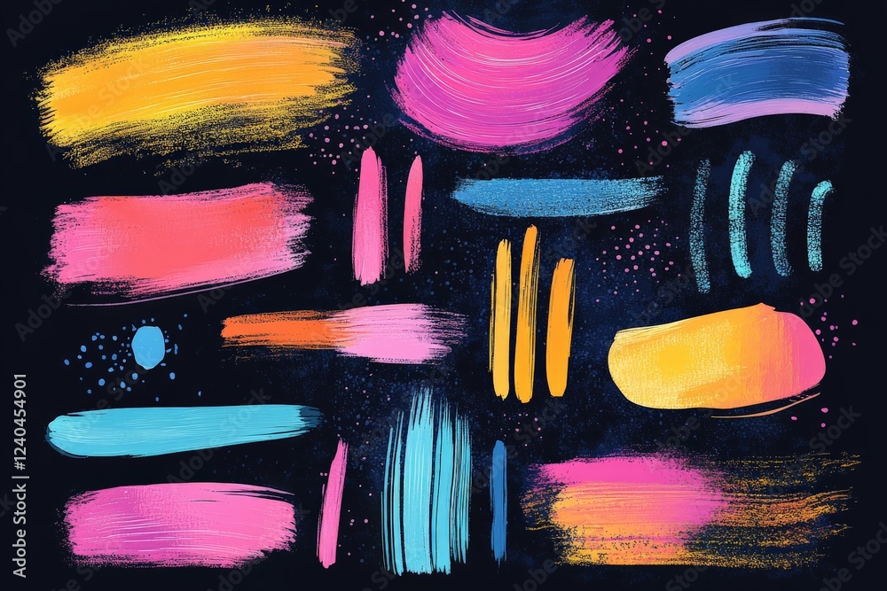 Poster Vibrant abstract brush strokes on dark background showcasing artistic expression and color blending techniques