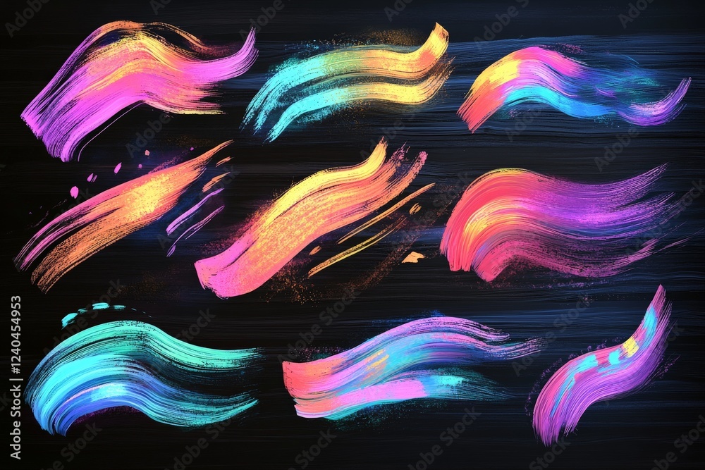 Poster Vibrant abstract paint strokes in a colorful design showcasing artistic expression and creativity on a dark background