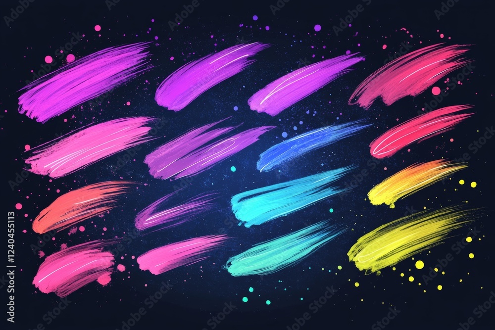 Aufkleber Vibrant brush strokes in various colors against a dark background create a dynamic visual pattern for artistic inspiration