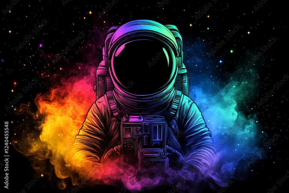 Aufkleber colorful astronaut surrounded by cosmic clouds in a vibrant space setting