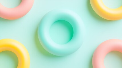 Colorful Floating Rings on a Soft Pastel Background for Fun Summer Water Activities and Pool Days