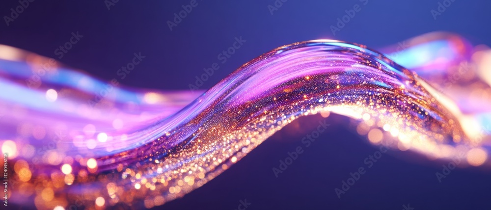 Poster Fluid Dynamics in Urban Data Abstract Neon Wave with Metallic Elements - Futuristic Visuals for Tech Marketing and Business Innovation