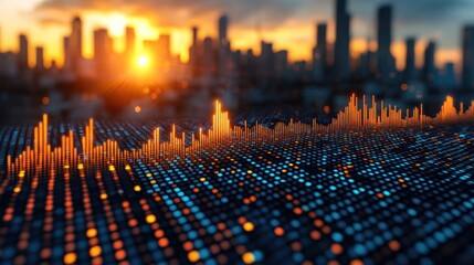 Cityscape sunset data graph visualization