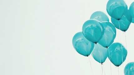 A cluster of vibrant blue balloons floating gracefully in the air, set against a clean white background. The balloons create a visually appealing scene, bringing a sense of light - heartedness and joy