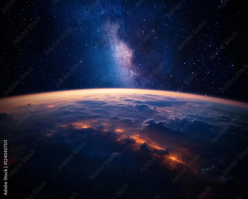 Aufkleber cosmic dawn visualization atmospheric gradient over earths curvature with starfield - innovative spa