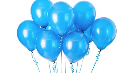 A cluster of vibrant blue balloons floating gracefully in the air, set against a clean white background. The balloons create a visually appealing scene, bringing a sense of light - heartedness and joy