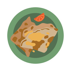 Mufflet on a green plate with a slice of orange. Isolated vector illustration for Passover design
