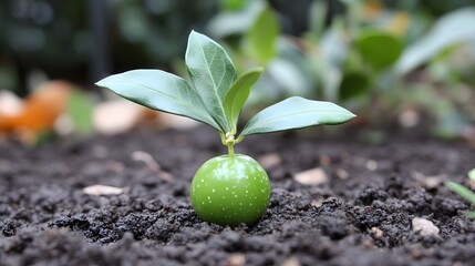 Young Olive Tree Sprout Growing in Soil