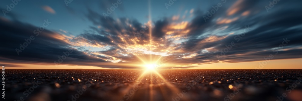 Poster Sunset Over Solar Array Radiant Energy Patterns in Modern Sustainable Design - Clean Tech Visual for Renewable Power Industry and Eco-Friendly Infrastructure Promotion