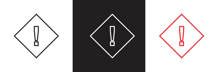 Alert, risk sign line icon set. Caution, warning, exclamation mark vector. Alert information, accident notification.  isolated on white and black background. vector illustration. EPS 10