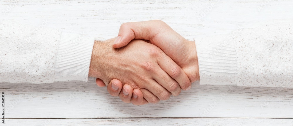 Poster Minimalist Business Collaboration Diverse Handshake on Textured Wood - Teamwork Imagery for Professional Networking and Brand Unity in Modern Marketing Strategies